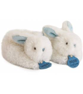Doudou Füsslinge Hase mit Rassel - Blau 0-6 Monate