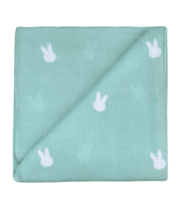 Zewi Bébé-Jou Baby Gaze Motiv Bedruckt 60x60 (Nuscheli) Ocean Green Bunny