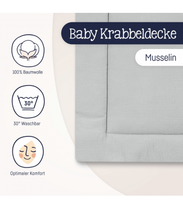 Julius Zöllner Musselin Krabbeldecke Grau